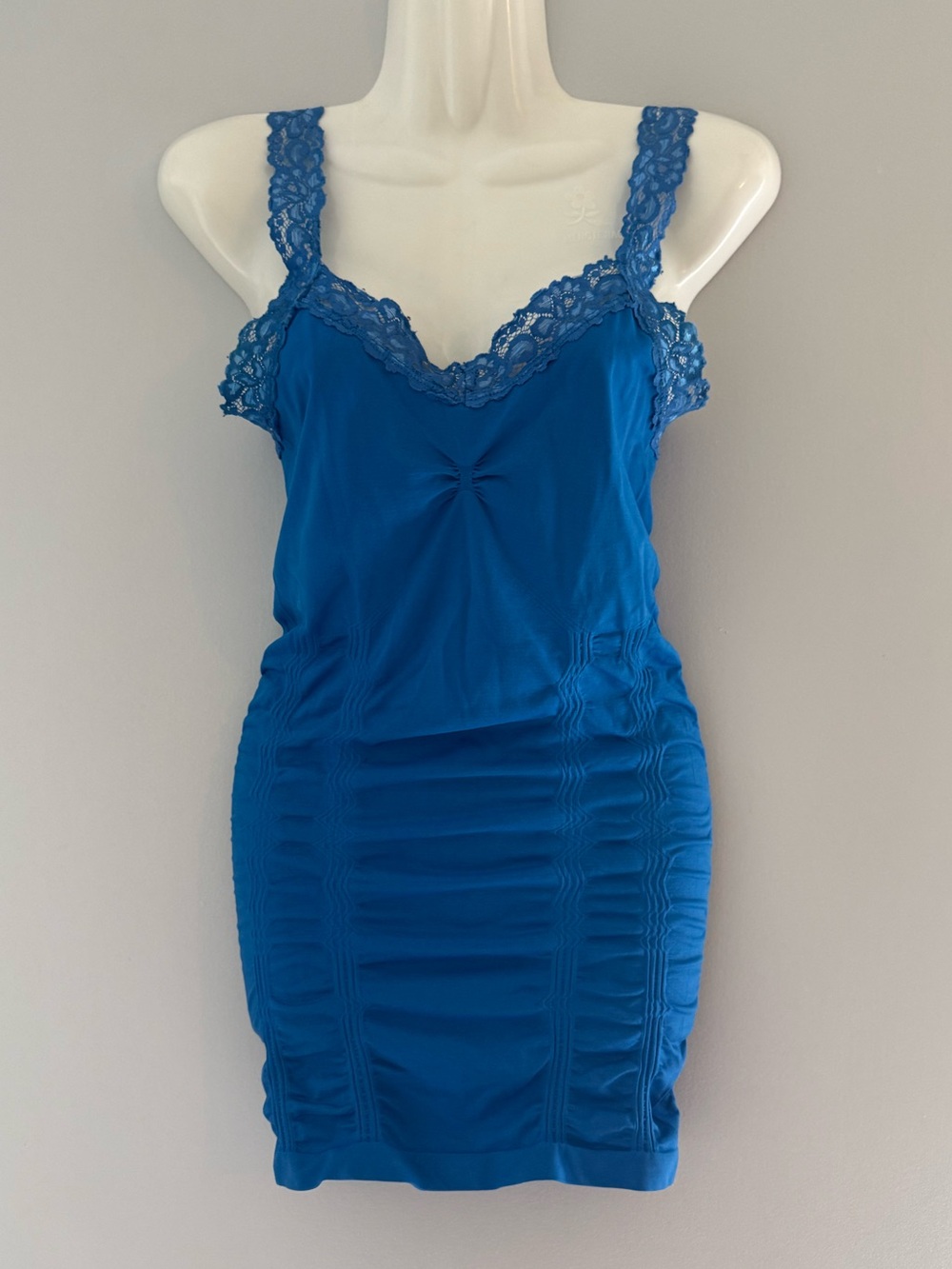 Kismet Blue Lace Strap Ruched Tank Top